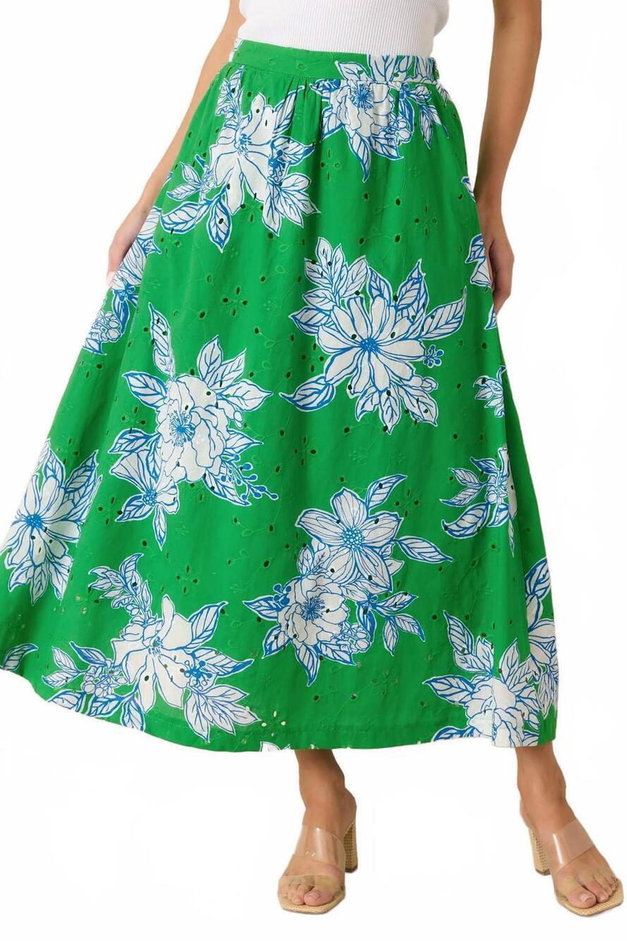 NEW ENTRO floral midi skirt in green